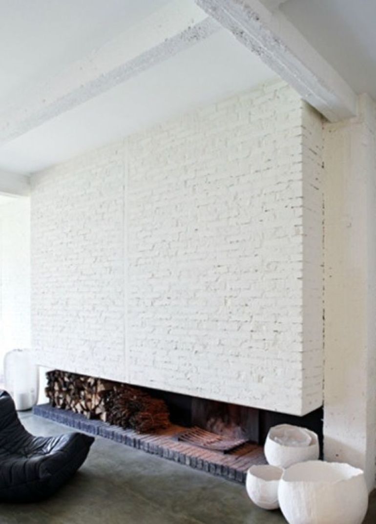 Painted Recycled Brick Fireplace