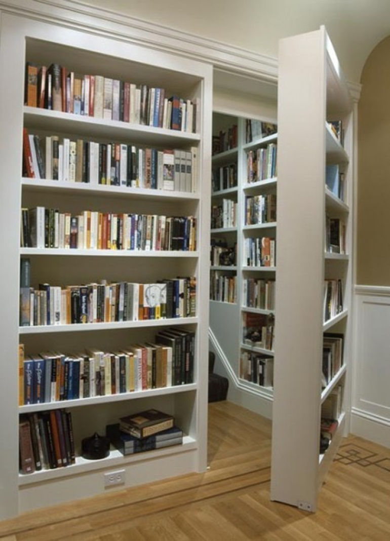 Hidden room behind a bookshelf
