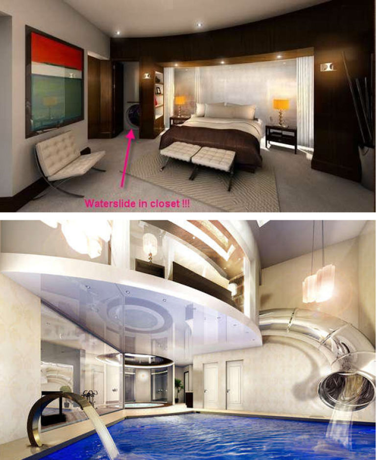Bedroom cupboard with waterslide