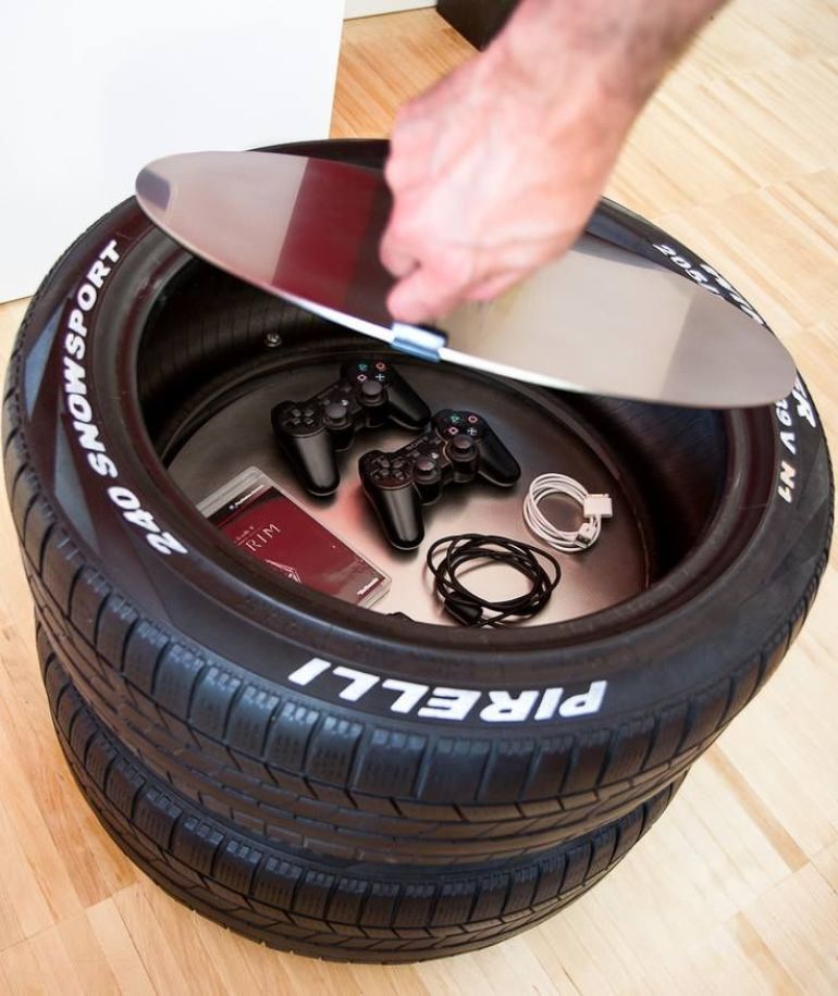 Man Cave Gaming Storage Disguised as A Stack of Tyres