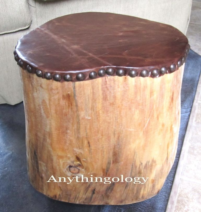 At Least One Leather Clad Timber Stump Stool in the Man Cave