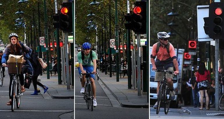 Cyclists run red lights